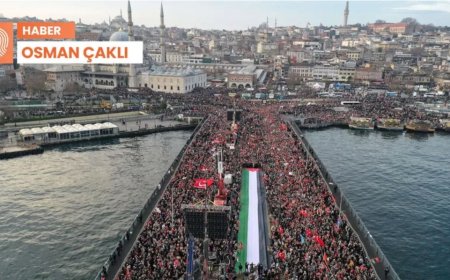 Galata Köprüsü'nde Filistin’e destek yürüyüşü: 'Bu iş ateşkesle bitmez'