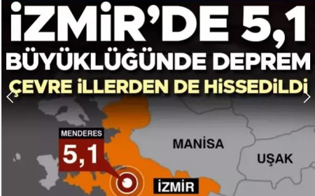 İzmir'de 5,1 büyüklüğünde deprem, deprem 10 -15 saniye sürdü